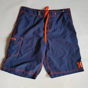 Hurley Men's Size 32 Cargo Board Shorts NAVY ORANGE Swim Trunks Swimming Beach